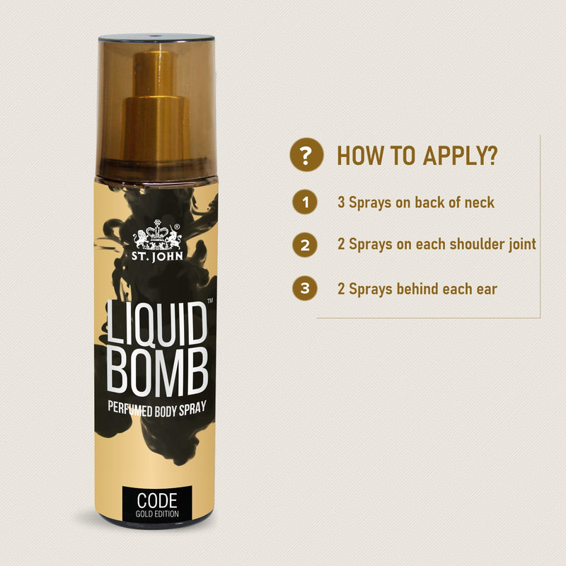 St-John Liquid Bomb Gold Edition Code Long Lasting Perfume, Deodorant Body Spray For Men & Women - 150 ML