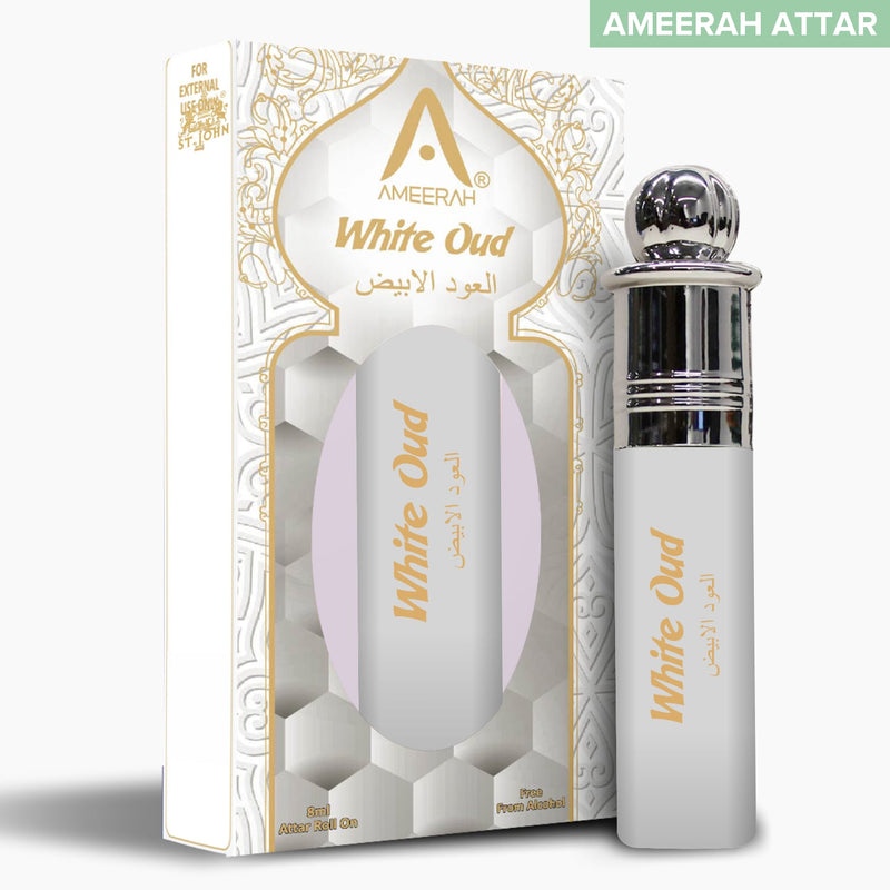 Ameerah Roll On White Oud Attar | Long Lasting Fragrance | Alcohol Free Perfume For Men & Women - 8 ML