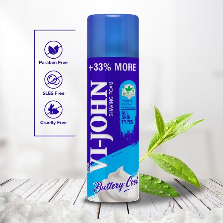 VI-JOHN All Skin Type Anti Bacterial Shaving Foam with Vitamin E & Tea Tree Oil - 300 GM