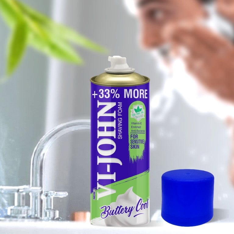 VI-JOHN Shaving Foam With Menthol, Tea Tree Oil & Vitamin E - 400 GM (For Sensitive Skin)