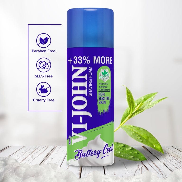 VI-JOHN Shaving Foam With Menthol, Tea Tree Oil & Vitamin E - 400 g (For Sensitive Skin)