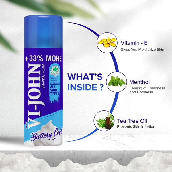VI-JOHN Anti Bacterial Shaving Foam With Vitamin E & Tea Tree Oil For All Skin Type - 400 GM