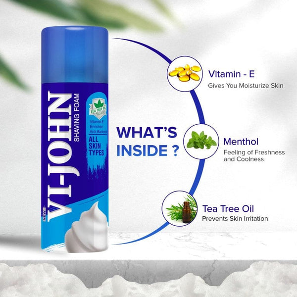 VI-JOHN Anti Bacterial Shaving Foam With Vitamin E & Tea Tree Oil For All Skin Type - 50 GM