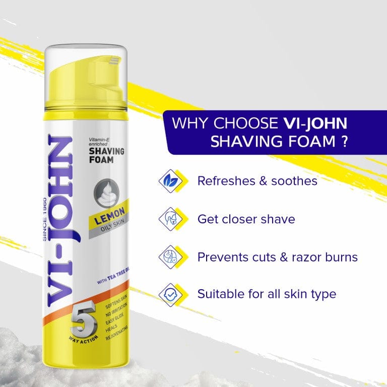 VI-JOHN 5 Way Action Lemon Shaving Foam for Oily Skin 200ml