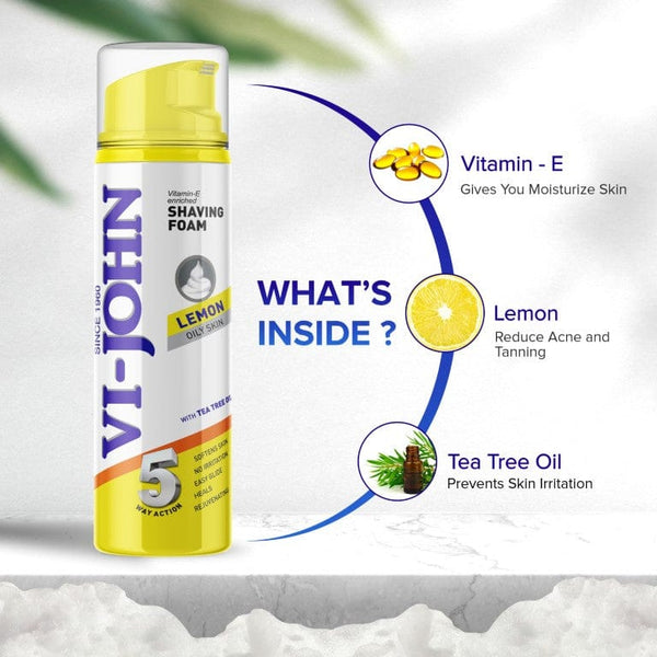 VI-JOHN Lemon 5 Way Action Shaving Foam With Tea Tree Oil & Vitamin E -  200 GM