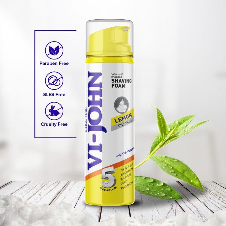 VI-JOHN Lemon 5 Way Action Shaving Foam With Tea Tree Oil & Vitamin E -  200 GM
