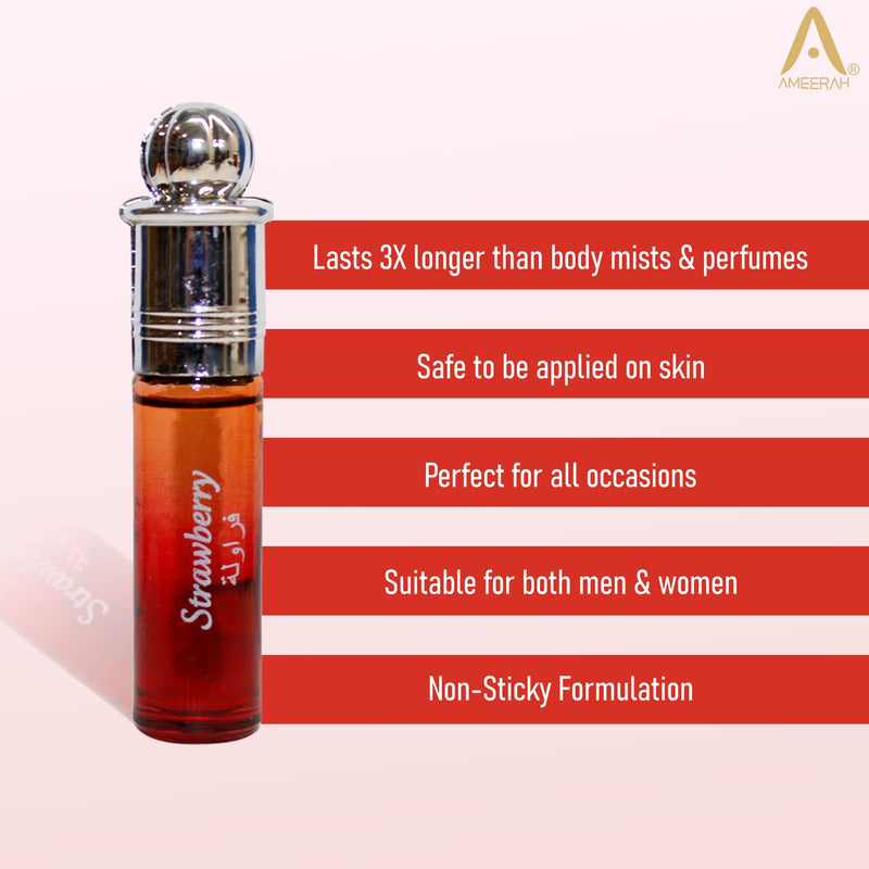 Ameerah Roll On Strawberry Attar | Long Lasting Fragrance | Alcohol Free Perfume For Men & Women - 8 ML