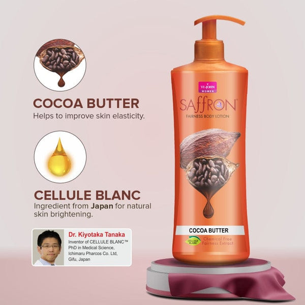 VI-JOHN Women Saffron Chemical Free Cocoa Butter Fairness Body Lotion With & Vitamin E - 400 ML