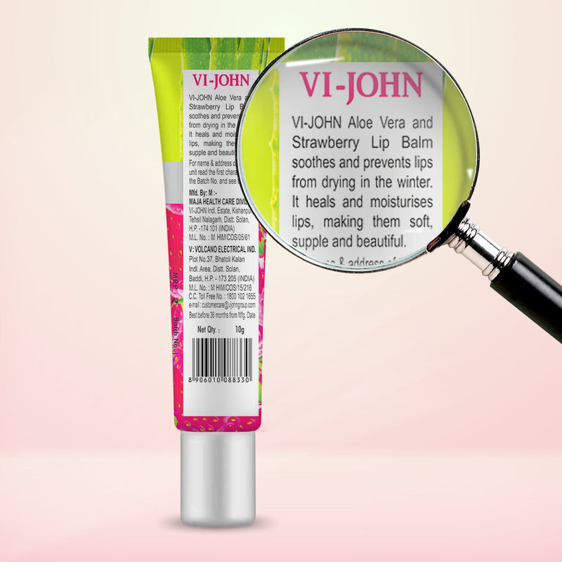 Vi-John Lip Balm With Strawberry & Aloevera For Dry & Hydrated Lips -  10GM