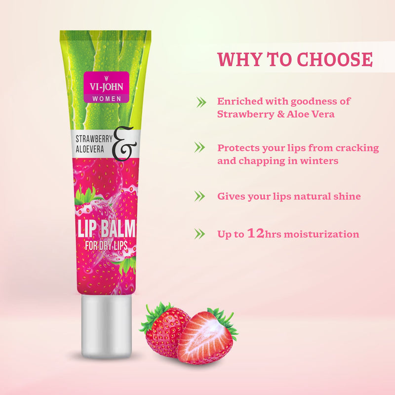 Vi-John Lip Balm With Strawberry & Aloevera For Dry & Hydrated Lips -  10GM