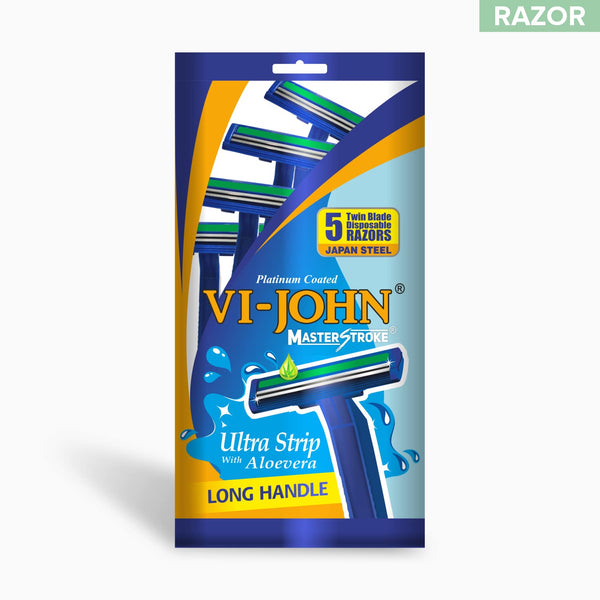 Vi-John Master Stroke Twin Blade Shaving Razors With Lubricating Aloe Vera Strip(Contain 5 Pcs)