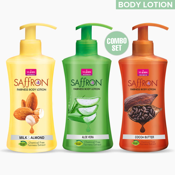 VI-JOHN Body Lotion Combo Of 3 | 250 ML Each | For Men And Women | All Skin Types | Milk & Almond | Aloe Vera | Cocoa Butter 750 ML