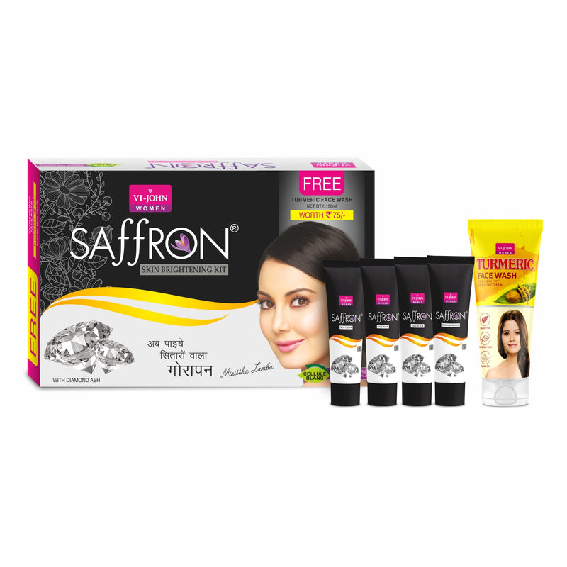 VI-JOHN Saffron Insta Diamond Brightening Facial Kit with Free Turmeric Face Wash (55 + 50 G) 110 G
