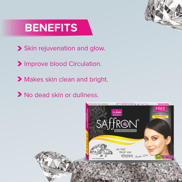 VI-JOHN Saffron Insta Diamond Brightening Facial Kit with Free Turmeric Face Wash (55 + 50 G) 110 G