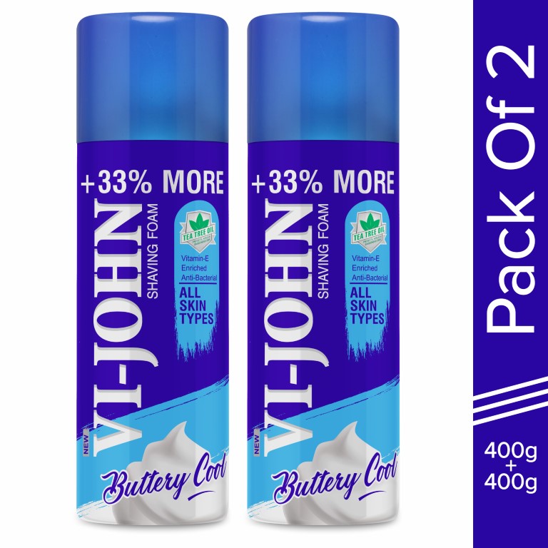 VI-JOHN Anti-bacterial All Skin Type Shaving Foam 400 g (Pack Of 2) 800 g