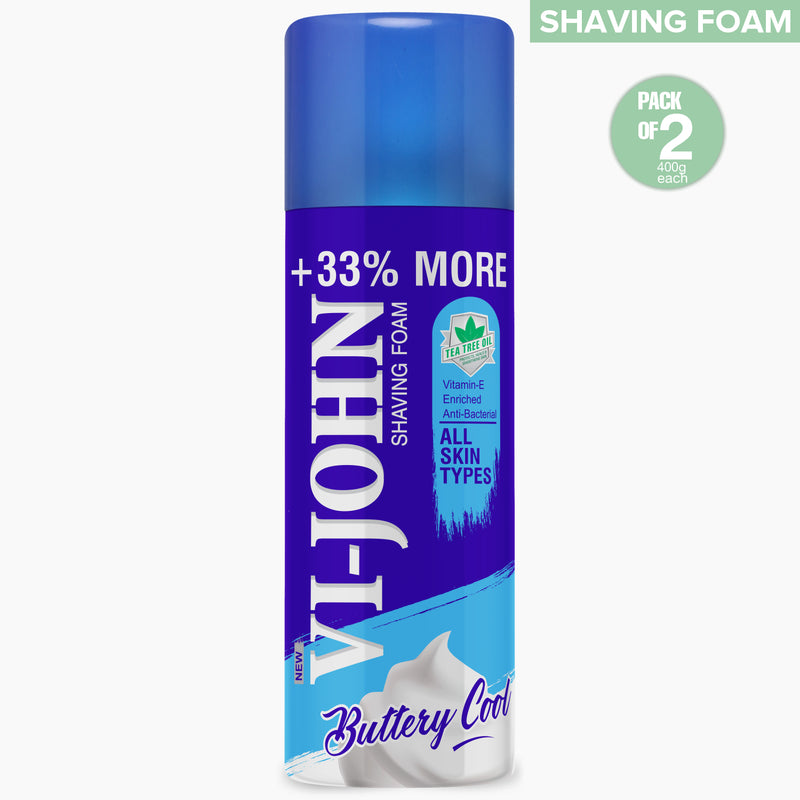 VI-JOHN Shaving Foam For All Skin Types With Tea Tree Oil, Menthol, Vitamin E & Anti Bacterial Formula (Pack Of 2 - 800 G)
