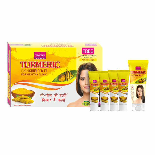 VI-JOHN Women Turmeric Skin Shield Facial Kit with Free Turmeric Face Wash (55 + 50 G) 110 G