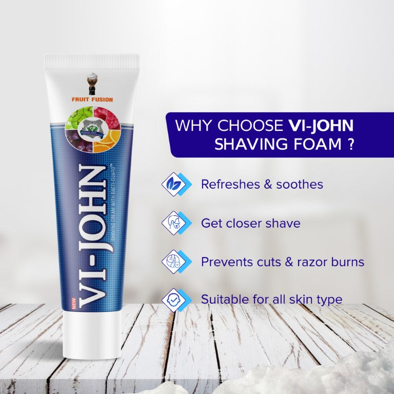 VI-JOHN Fruit Fusion Shaving Cream With Tea Tree Oil & Fruit Extracts - 125 GM (Pack Of 4 - 500 GM)