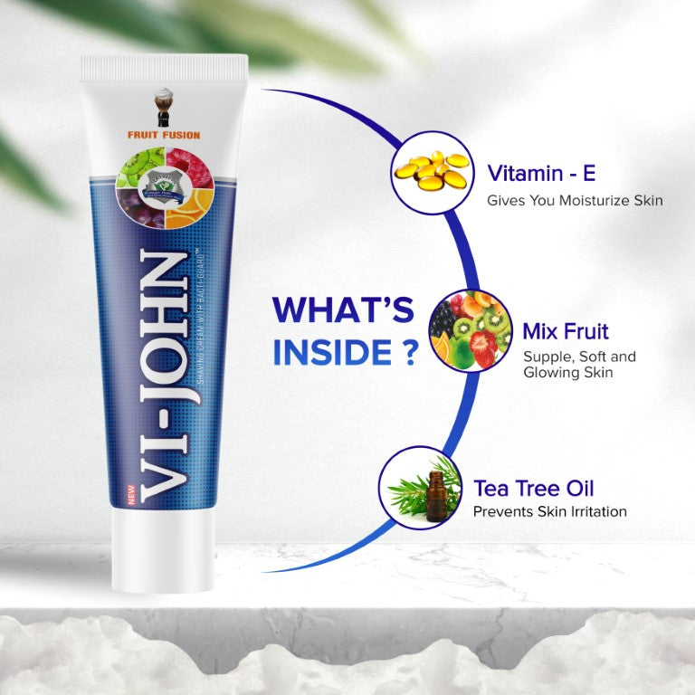 VI-JOHN Fruit Fusion Shaving Cream With Tea Tree Oil & Fruit Extracts - 125 GM (Pack Of 4 - 500 GM)