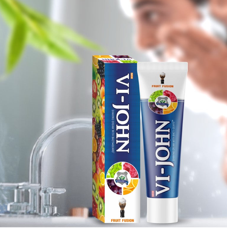 VI-JOHN Fruit Fusion Shaving Cream With Tea Tree Oil & Fruit Extracts - 125 GM (Pack Of 4 - 500 GM)