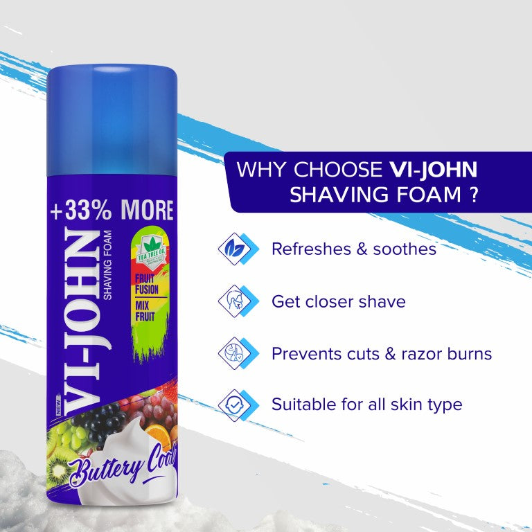 Vi-John Fruit Fusion Shaving Foam With Fruit Extract & Tea Tree Oil - 400 GM (Pack Of 2 - 800 GM)