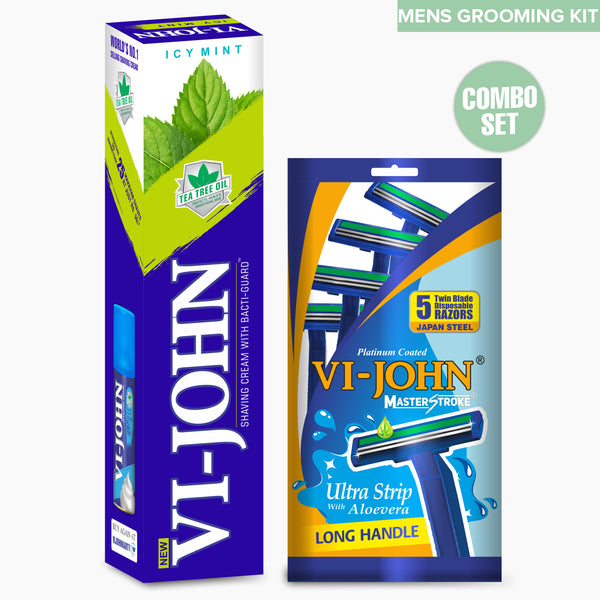 VI-JOHN Icy Mint Shaving Cream 125 GM- Pack of 4 + Disposable Razor 5 Pc