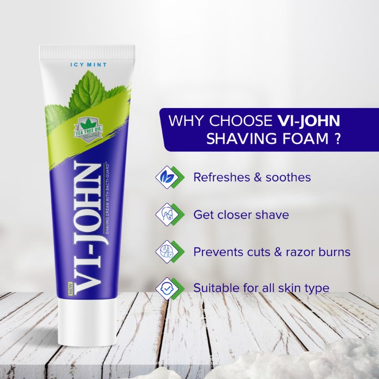 VI-JOHN Icy Mint Shaving Cream 125 g - Pack of 4 + Disposable Razor 5 Pc