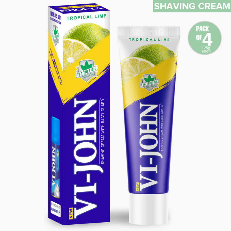 VI-JOHN Lime Shaving Cream With Essential Tea Tree Oil & Bacti Guard Formula For Smooth Shaving - 125 G (Pack Of 4)