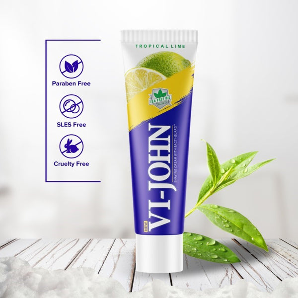 Vi-John Lime Shaving Cream With Essential Tea Tree Oil & Bacti Guard Formula For Smooth Shaving - 125 G (Pack Of 4)