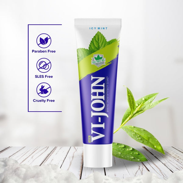 Vi-John Icy Mint Shaving Cream 125 GM With Tea Tree Oil & Bacti Guard Formula - Pack Of 4 (500 GM)
